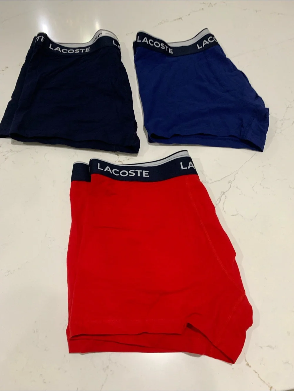 Lacoste Men’s Boxer Cotton Brief 3-lot  — Red, Navy, Dark Blue Size XXL